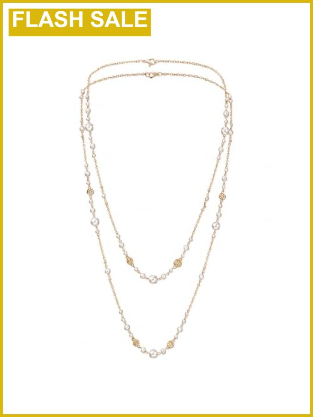 Long Layered Pearl and Gold Necklace for Women
